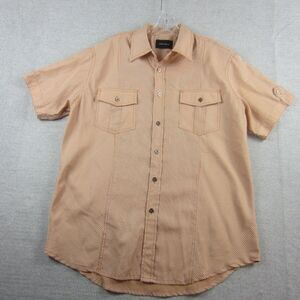 Arcadia Shirt Mens Large White Peach Orange Window Pane Short Sleeve Pockets